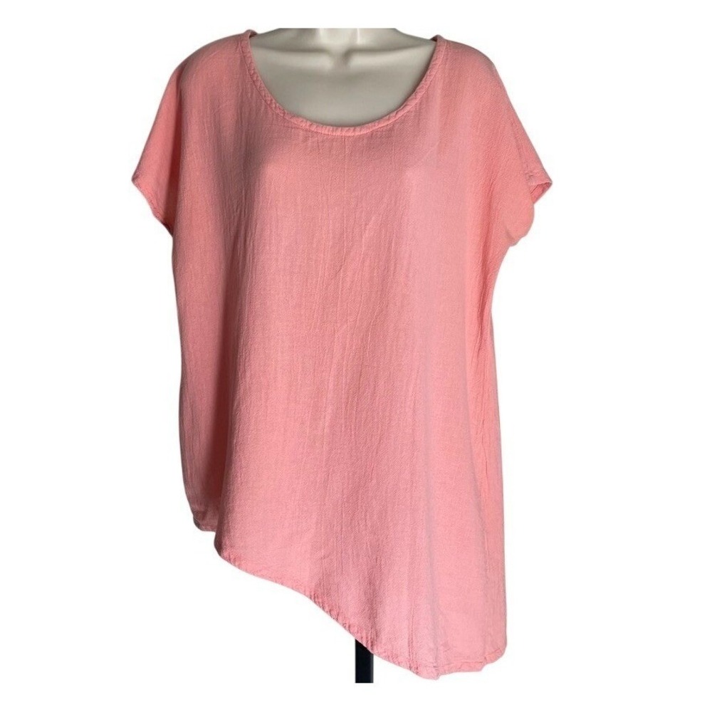 Oh My Gauze Coral Cotton Gauze Top Size 1 Relaxed‎ Asymmetrical Lagenlook